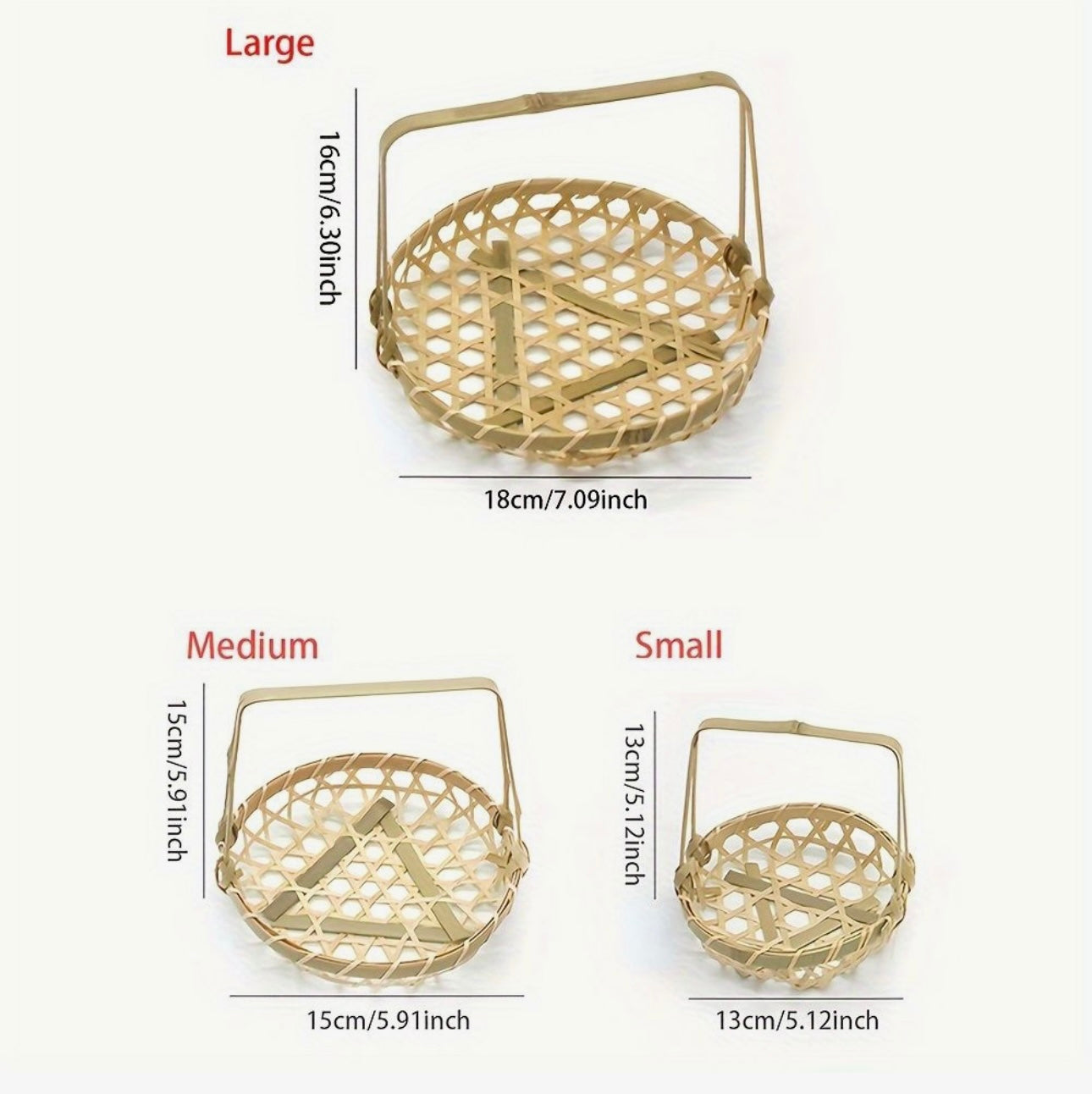 Rustic Bamboo woven triangle Basket with handle.